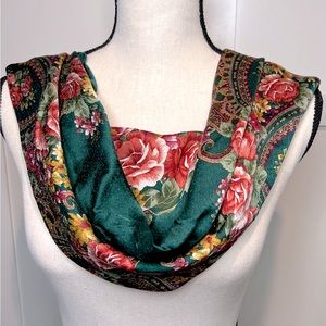 Yves Saint Laurent Floral Scarf in Green and Red
